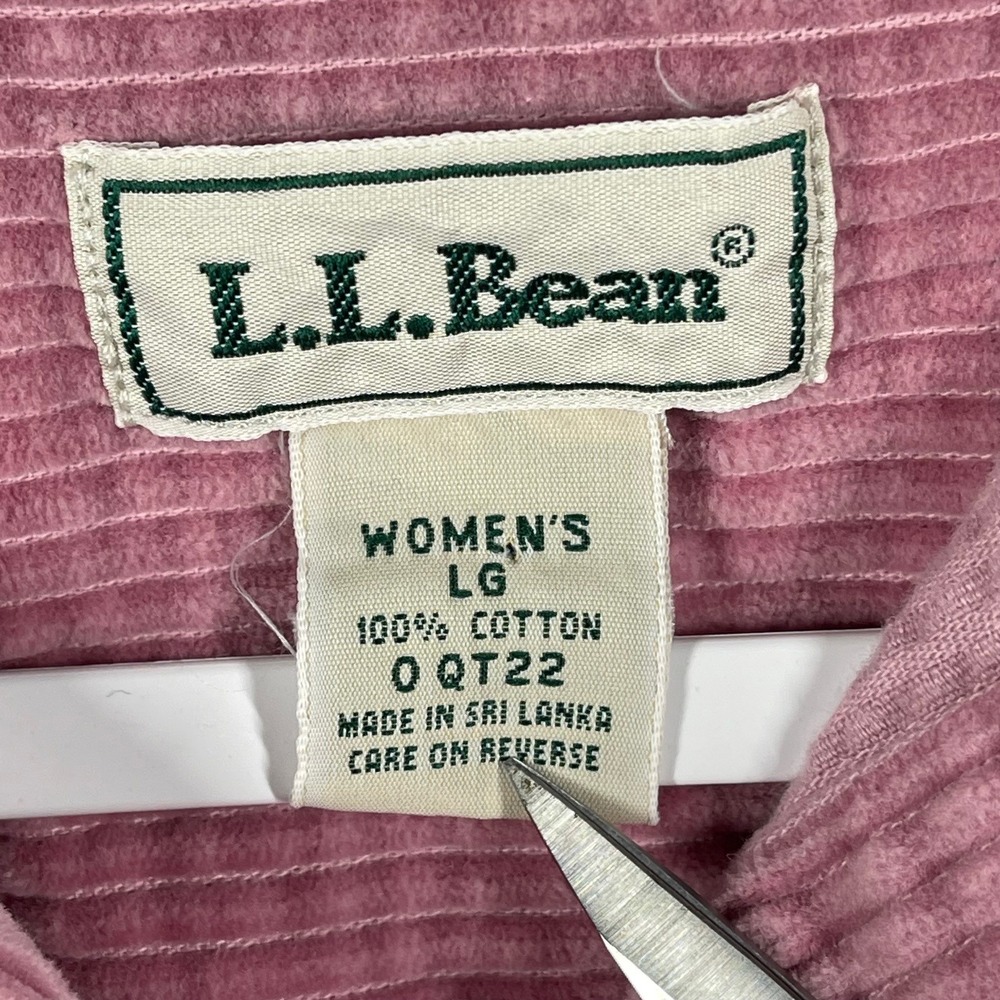 L.L. Bean Corduroy Shirt Women Large Pink Long Sleeve Cotton Button Down - Picture 2 of 10